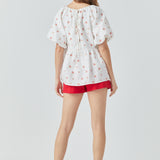 Floral Jacquard Spg Tie Flounce Blouse