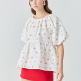 Floral Jacquard Spg Tie Flounce Blouse