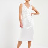 Draped Twist Satin Maxi High Low Dress