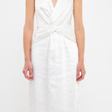 Draped Twist Satin Maxi High Low Dress