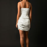 Asymmetrical Waterfall Drapped Satin Mini