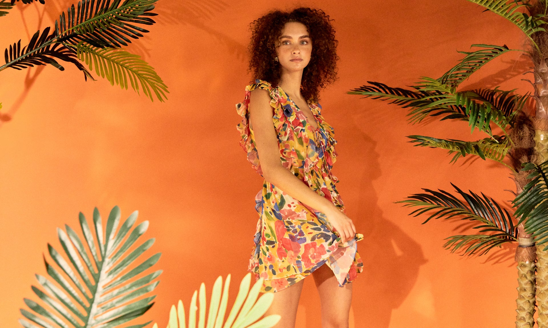 Multi Pop Floral Chiffon Ruffled Mini Dress by Endless Rose