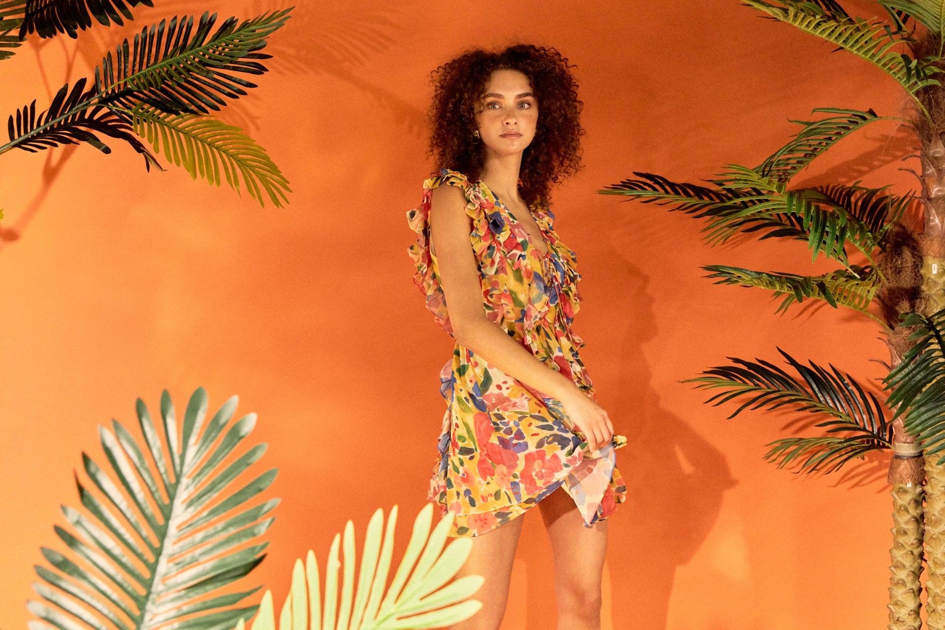 Multi Pop Floral Chiffon Ruffled Mini Dress by Endless Rose