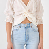 Front Twisted Puff Sleeve Top