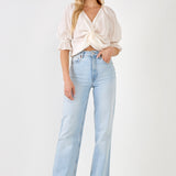 Front Twisted Puff Sleeve Top
