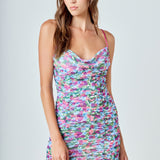 Double Ruched Skinny Floral Mini Dress