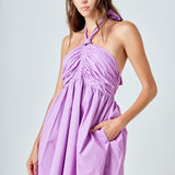 Ruched Halter Neck Flounce Dress