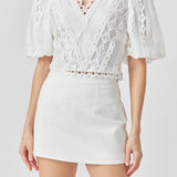 Laced V-Neck Puff Sleeve Top