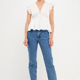 Light Sheen Woven Front Tie Top
