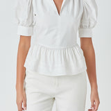 Placket Lace Trim Baby Doll Top