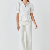 Placket Lace Trim Baby Doll Top
