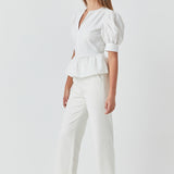 Placket Lace Trim Baby Doll Top