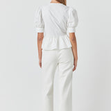 Placket Lace Trim Baby Doll Top