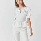 Placket Lace Trim Baby Doll Top