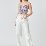 Floral Ruched Strapless Top