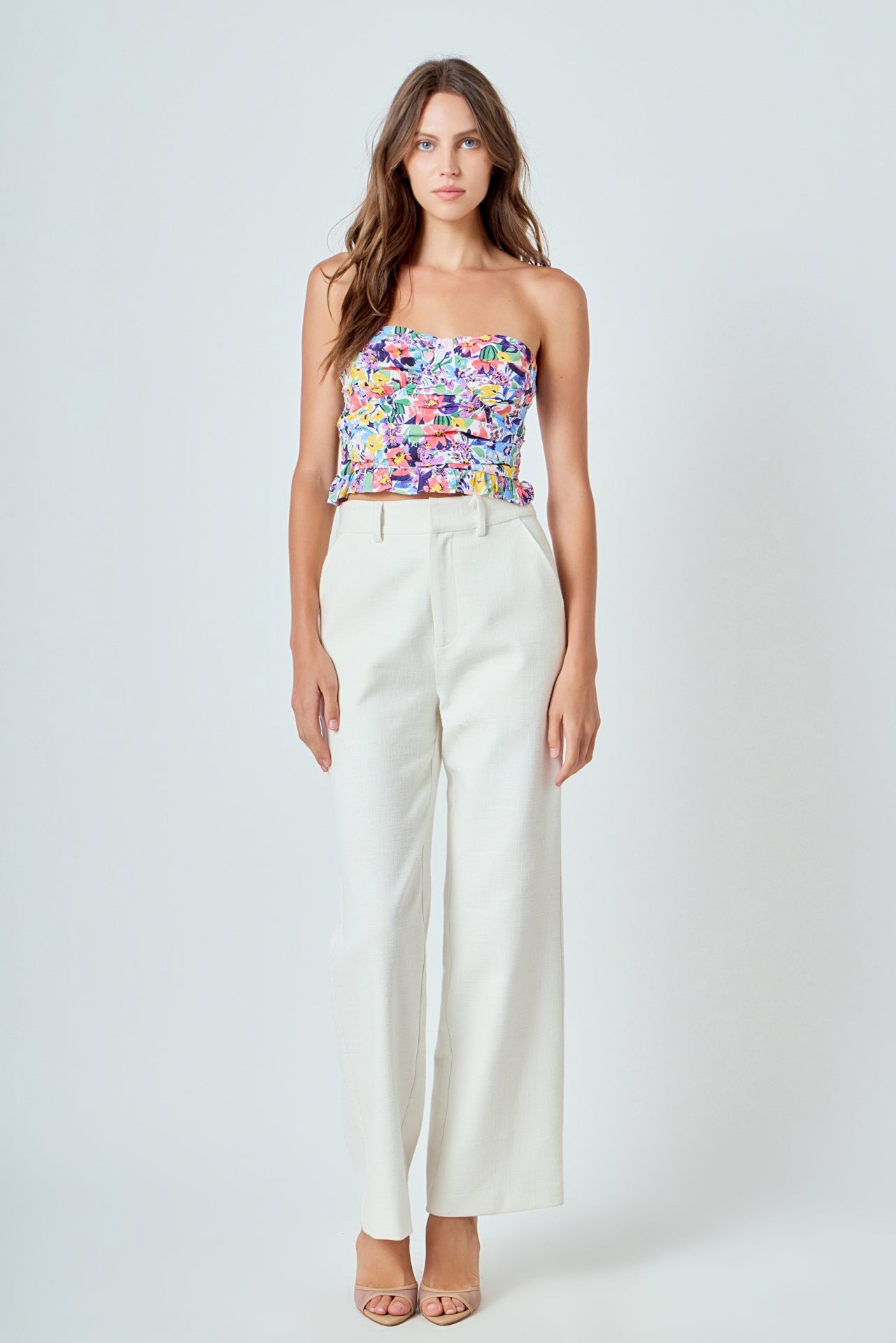 Floral Ruched Strapless Top – Endless Rose