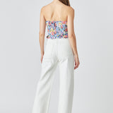 Floral Ruched Strapless Top