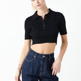 Ribbed Polo Knit Top with Side slit