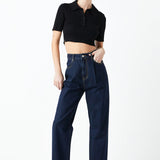 Ribbed Polo Knit Top with Side slit
