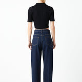 Ribbed Polo Knit Top with Side slit