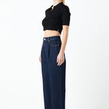 Ribbed Polo Knit Top with Side slit