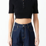 Ribbed Polo Knit Top with Side slit