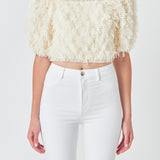 Mesh Trimmed Puff Sleeve Top