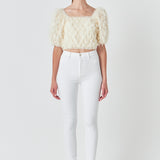Mesh Trimmed Puff Sleeve Top