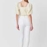 Mesh Trimmed Puff Sleeve Top
