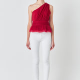 Tulle One Shoulder Top