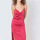 Satin Wrap Midi Dress