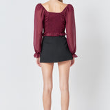 Chiffon Gridded Ruched Top