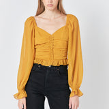 Chiffon Gridded Ruched Top