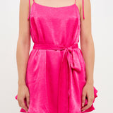 Spaghetti Tie Belted Romper Dress