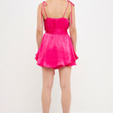 Spaghetti Tie Belted Romper Dress