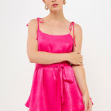 Spaghetti Tie Belted Romper Dress