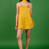 Spaghetti Tie Belted Romper Dress