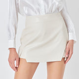 Faux Leather Front Slits Skort