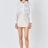 Faux Leather Front Slits Skort
