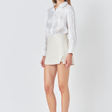 Faux Leather Front Slits Skort