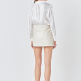 Faux Leather Front Slits Skort
