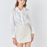 Faux Leather Front Slits Skort
