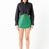 Faux Leather Front Slits Skort