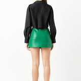 Faux Leather Front Slits Skort