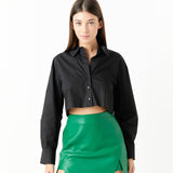 Faux Leather Front Slits Skort