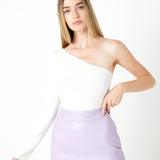 Faux Leather Front Slits Skort