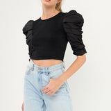 Mixed Media Puff Sleeve Top
