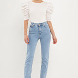 Mixed Media Puff Sleeve Top