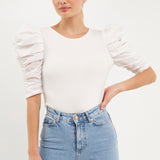 Mixed Media Puff Sleeve Top