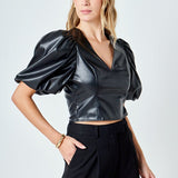 Pu Puff Sleeve Top